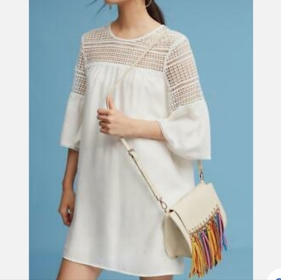 NWT Corey Lynn Calter White Dawn Lace Swing Dress MP Trumpet Sleeves Tencel - Picture 2 of 16